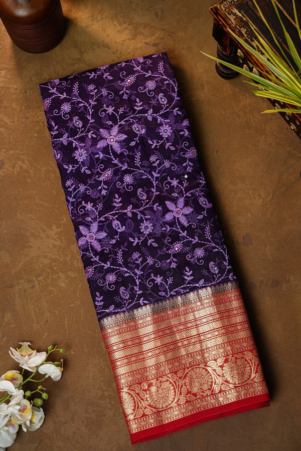 Fancy Organza Navy Blue Saree