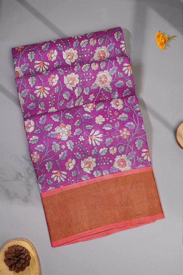 ts-101 Fancy Tussar Magenta Saree