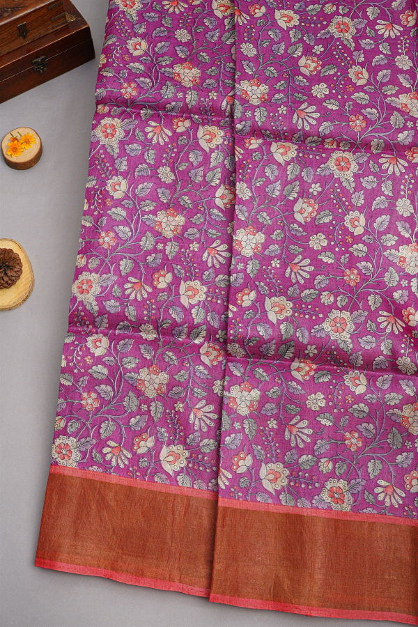 ts-102 Fancy Tussar Magenta Saree